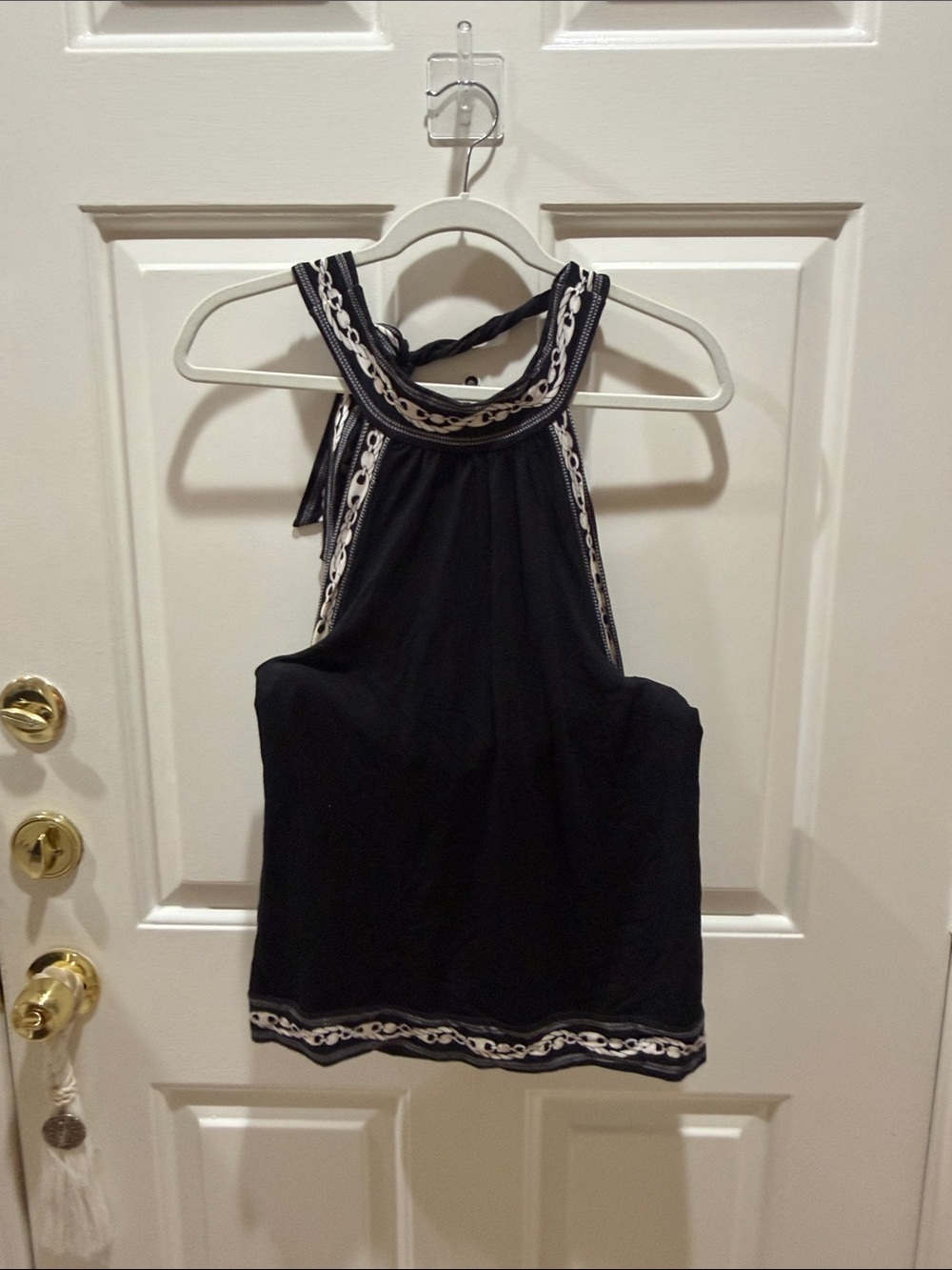 White House Black Market Black Tank Top with Cream Contrast Trim
